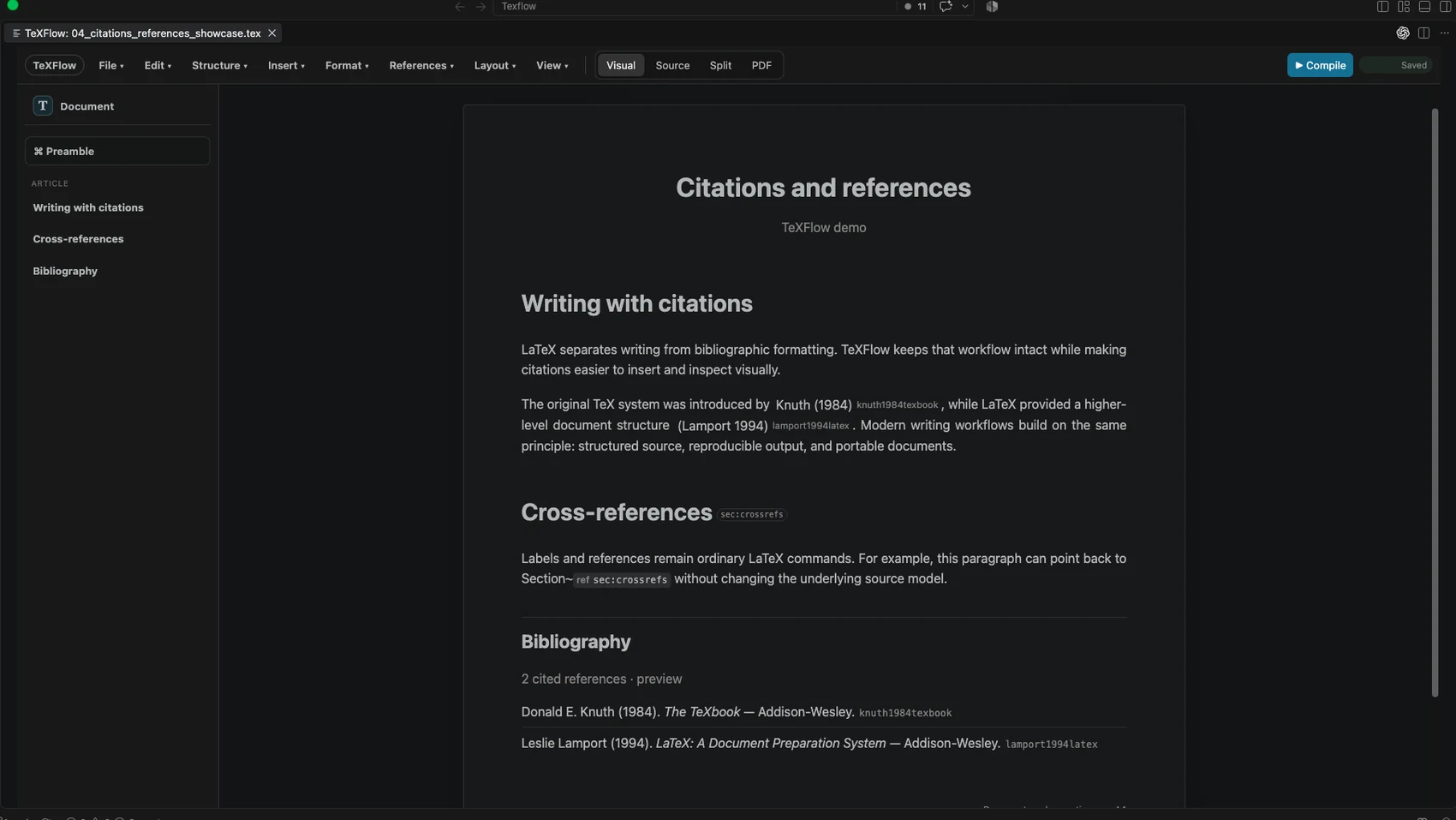 Citations and references in TeXFlow