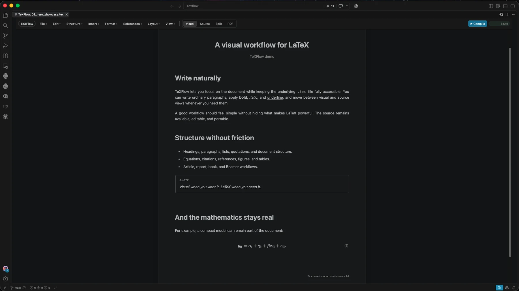 TeXFlow visual LaTeX editor inside VS Code