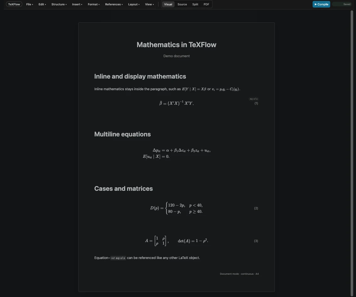 Mathematics editing in TeXFlow
